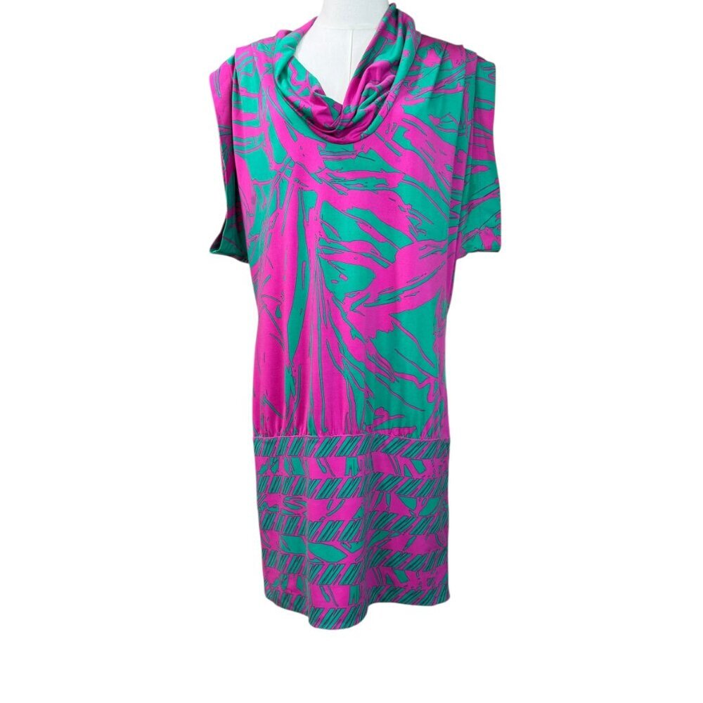BCBGMAXAZRIA Cowl Neck Abstract Print Mini Dress | Size L